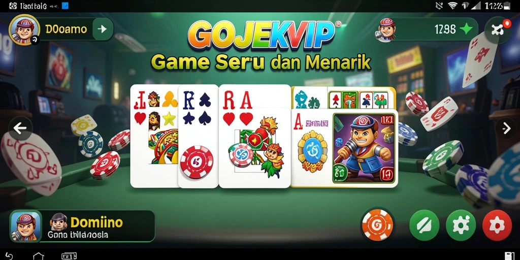 Screenshot gameplay GOJEKVIP dengan pemain yang bersaing dalam permainan Domino.