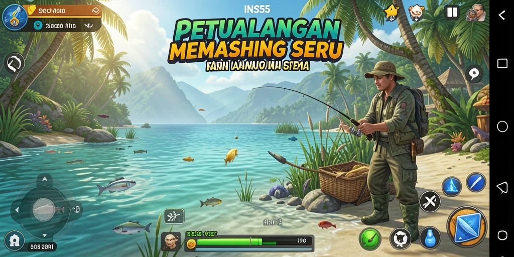 Screenshot tampilan gameplay memancing di INS55 dengan grafis yang menawan.