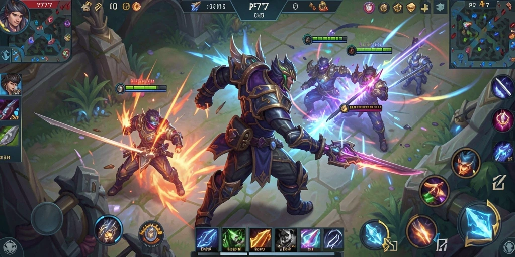 Tangkapan layar gameplay menunjukkan pertarungan seru di arena MOBA.