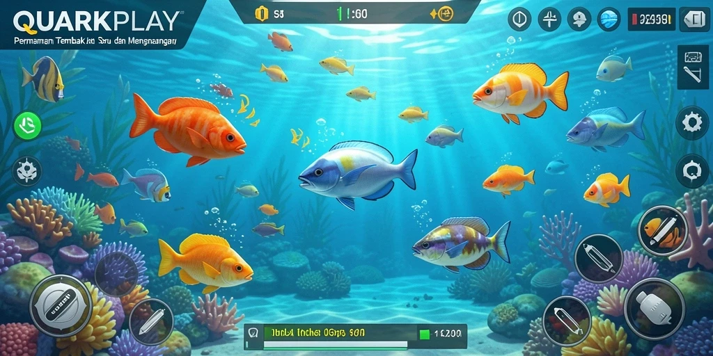 Tampilan gameplay seru dari QUARKPLAY saat menembak ikan.