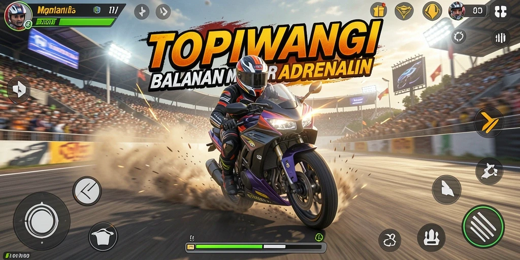 Screenshot utama menunjukkan aksi balapan motor yang seru dan mendebarkan.